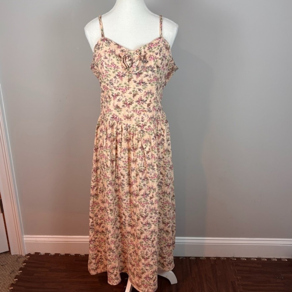 Tinsel Town Womens Pink Floral Fit & Flare Coquette Midi Dress XL Cottagecore